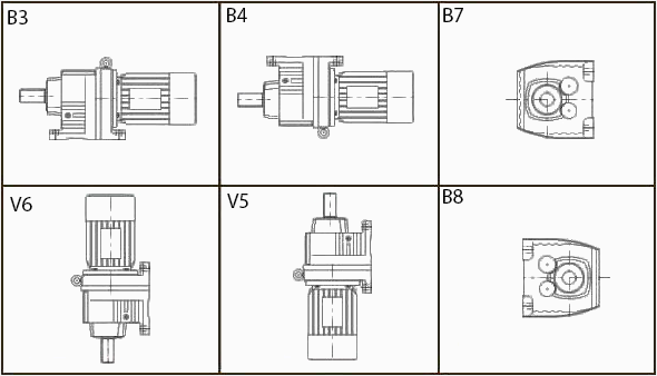 Монтажные позиции цилиндрического мотор-редуктора R (RC)