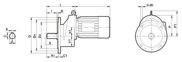 Габаритные и присоединительные размеры мотор-редуктора RCXF